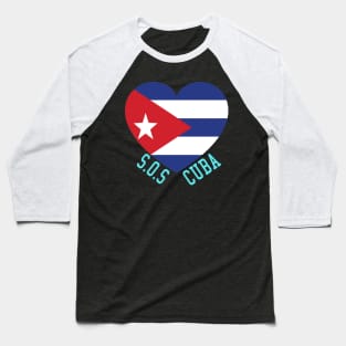 SOS Cuba Politics Protest Dictator Freedom Cuban Flag Heart Baseball T-Shirt